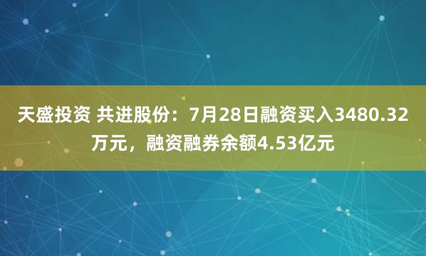 天盛投资 共进股份：7月28日融资买入3480.32万元，融资融券余额4.53亿元