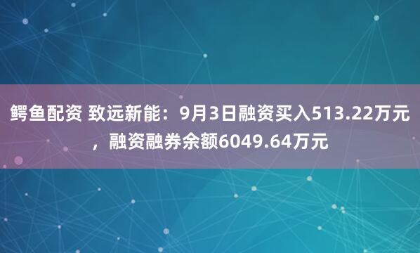鳄鱼配资 致远新能：9月3日融资买入513.22万元，融资融券余额6049.64万元
